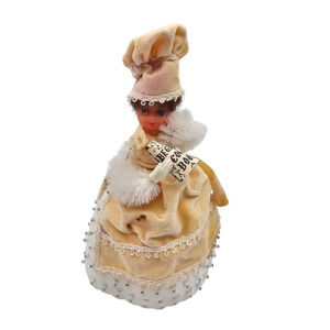 Vintage Mid Century Walco Li'l Missy beaded sequin doll "Chef" Gold White Dress